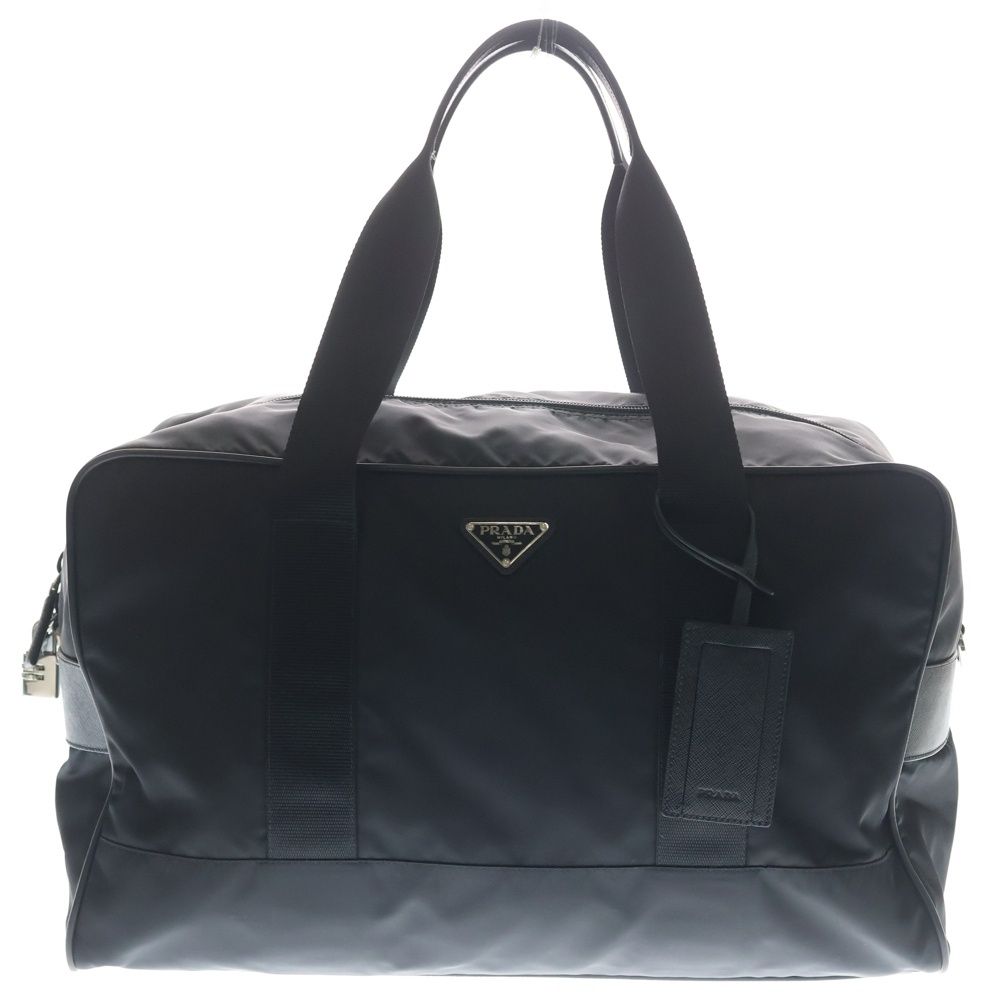 Prada Boston Bag Black Nylon Leather Silver
