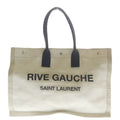 Saint Laurent Paris Rive Goche Tote Beige Black Canvas Leather Silver