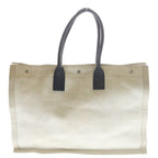 Saint Laurent Paris Rive Goche Tote Beige Black Canvas Leather Silver — view 2