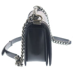 Chanel CC Logo Calfskin Leather Chain Shoulder Bag Silver Black — view 3
