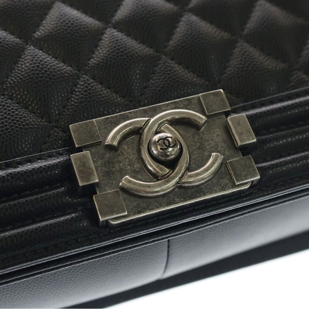 Chanel CC Logo Calfskin Leather Chain Shoulder Bag Silver Black — view 6