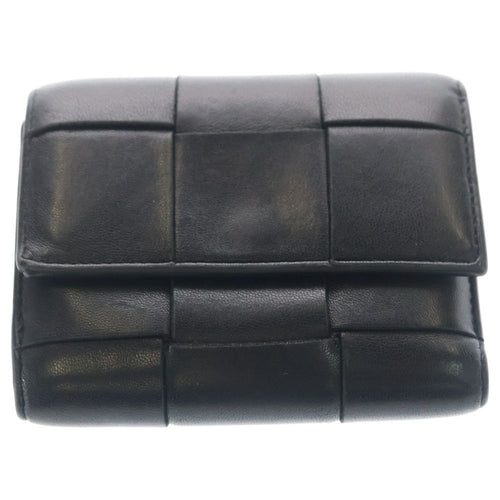 Bottega Veneta Cassette Maxi Intrecciato Leather Wallet Trifold Black