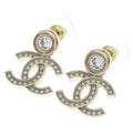 Chanel CC Logo Rhinestone Earrings Gold