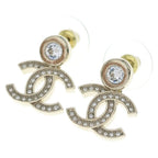 Chanel CC Logo Rhinestone Earrings Gold