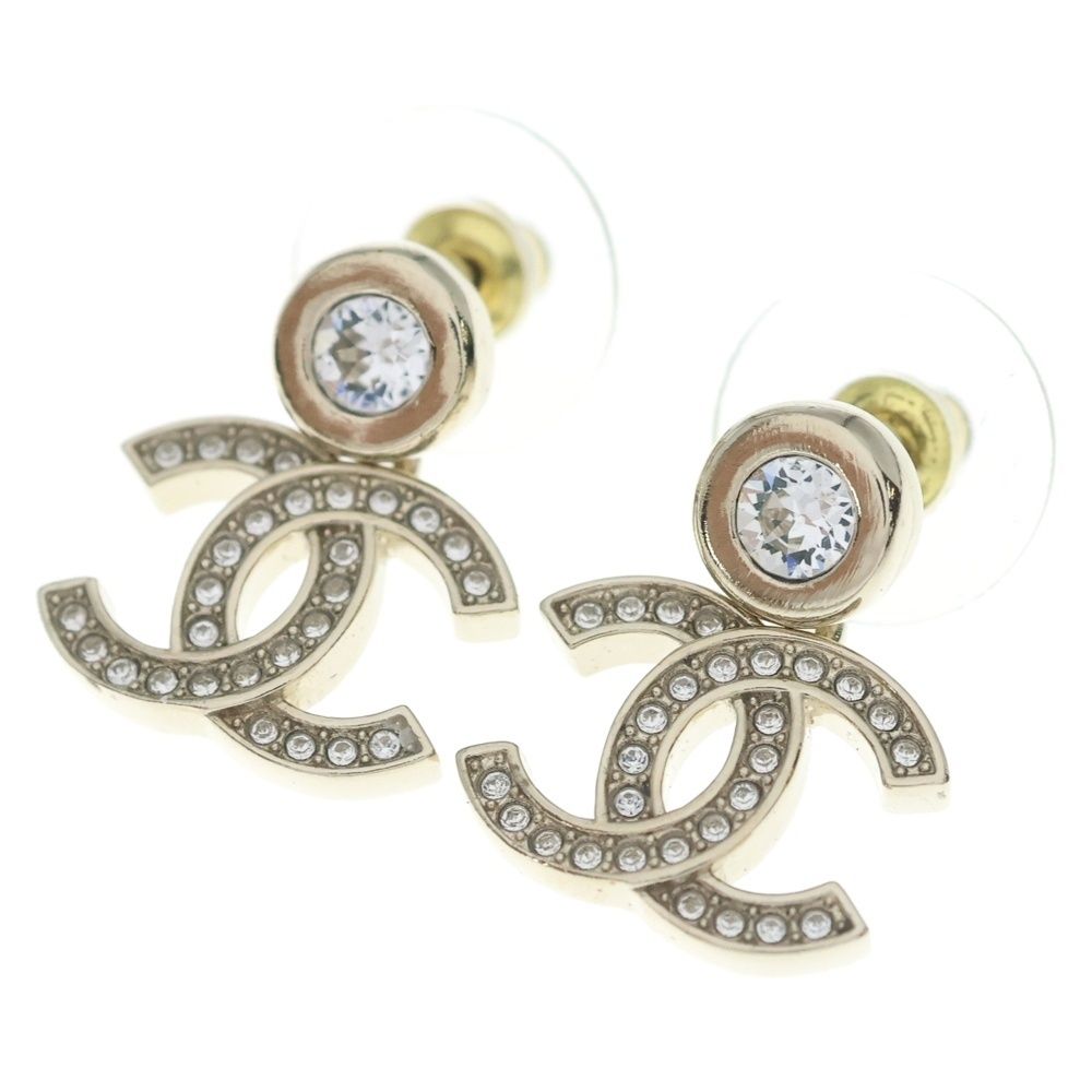 Chanel CC Logo Rhinestone Earrings Gold
