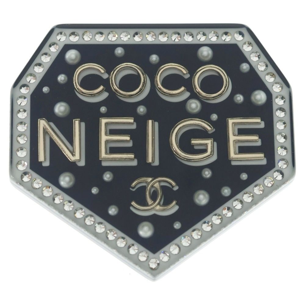 Chanel Coco Neige Brooch Pin Badge Black Silver