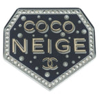 Chanel Coco Neige Brooch Pin Badge Black Silver
