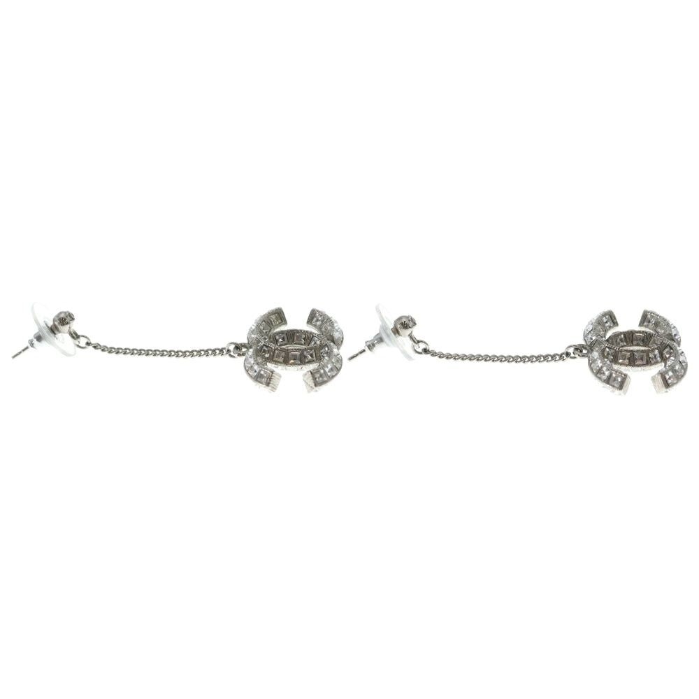 Chanel CC Logo Crystal Swing Earrings Silver — view 4