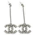 Chanel CC Logo Crystal Swing Earrings Silver