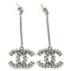 Chanel CC Logo Crystal Swing Earrings Silver