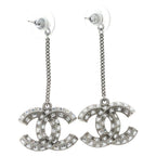 Chanel CC Logo Crystal Swing Earrings Silver — view 2