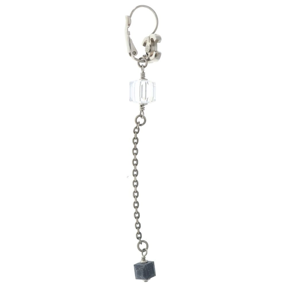 Chanel CC Logo Acrylic Cube Earrings Silver — view 2