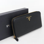 Prada Zip Around Vitello Gray Leather Wallet