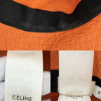 Celine Hat Quilted Bucket Hat Nylon Twill Logo Print M Black Orange — view 7