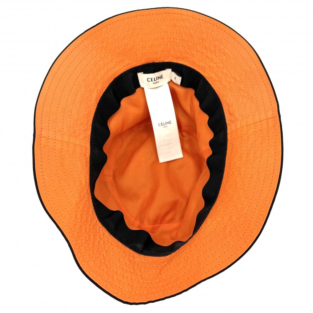 Celine Hat Quilted Bucket Hat Nylon Twill Logo Print M Black Orange — view 4