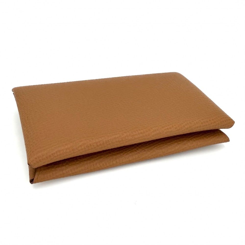 Hermes Card Case Calvi Coin Business Holder Purse Veau Epsom Brown Silver — view 3