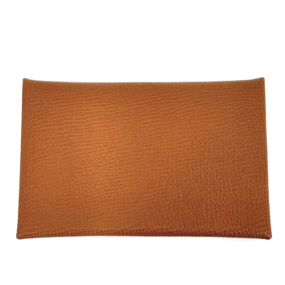 Hermes Card Case Calvi Coin Business Holder Purse Veau Epsom Brown Silver — view 2