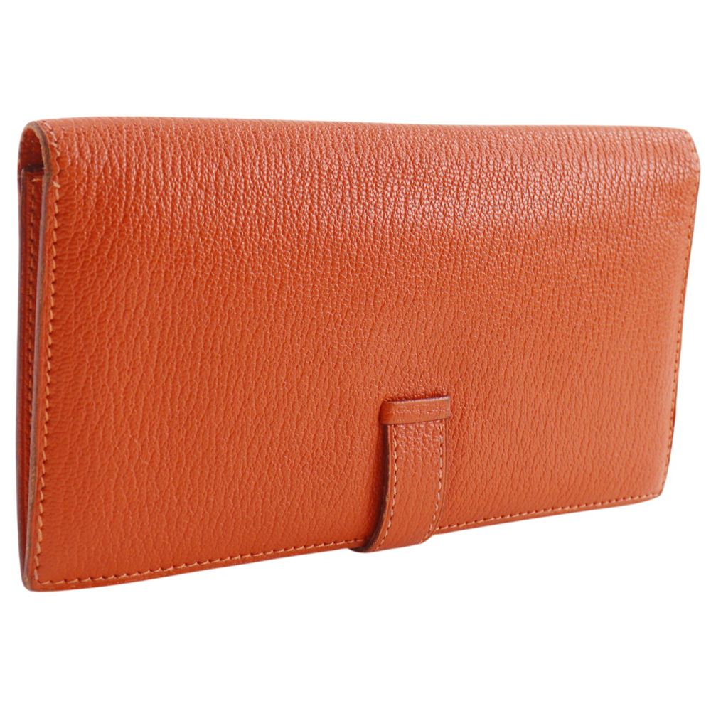 Hermes Bearn Classic Chevre Orange Silver Wallet — view 3
