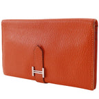 Hermes Bearn Classic Chevre Orange Silver Wallet — view 2