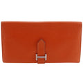 Hermes Bearn Classic Chevre Orange Silver Wallet