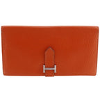 Hermes Bearn Classic Chevre Orange Silver Wallet