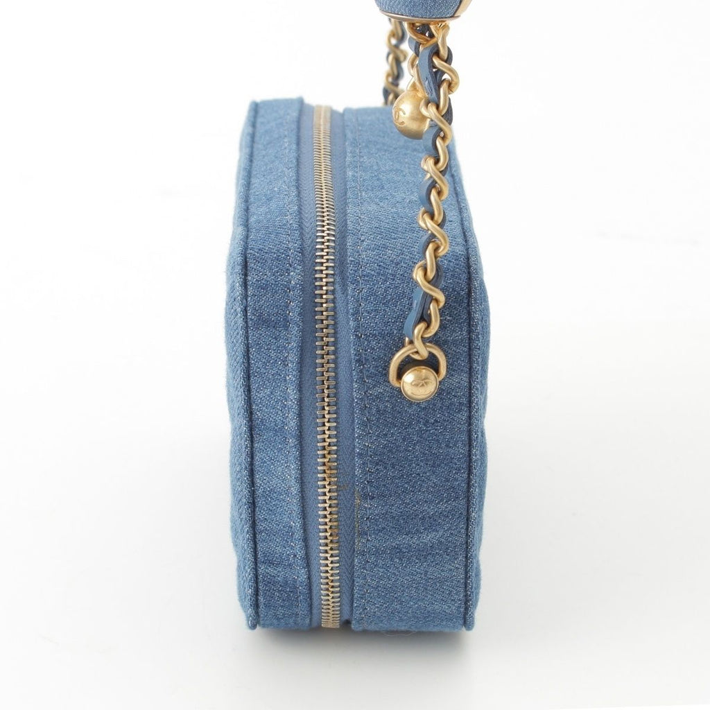 Chanel Quilted Denim CC Logo Camera Shoulder Bag Blue — view 3