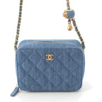 Chanel Quilted Denim CC Logo Camera Shoulder Bag Blue