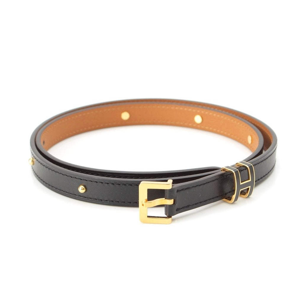 Hermes Pop 15 Leather Pop Belt Black Gold 75