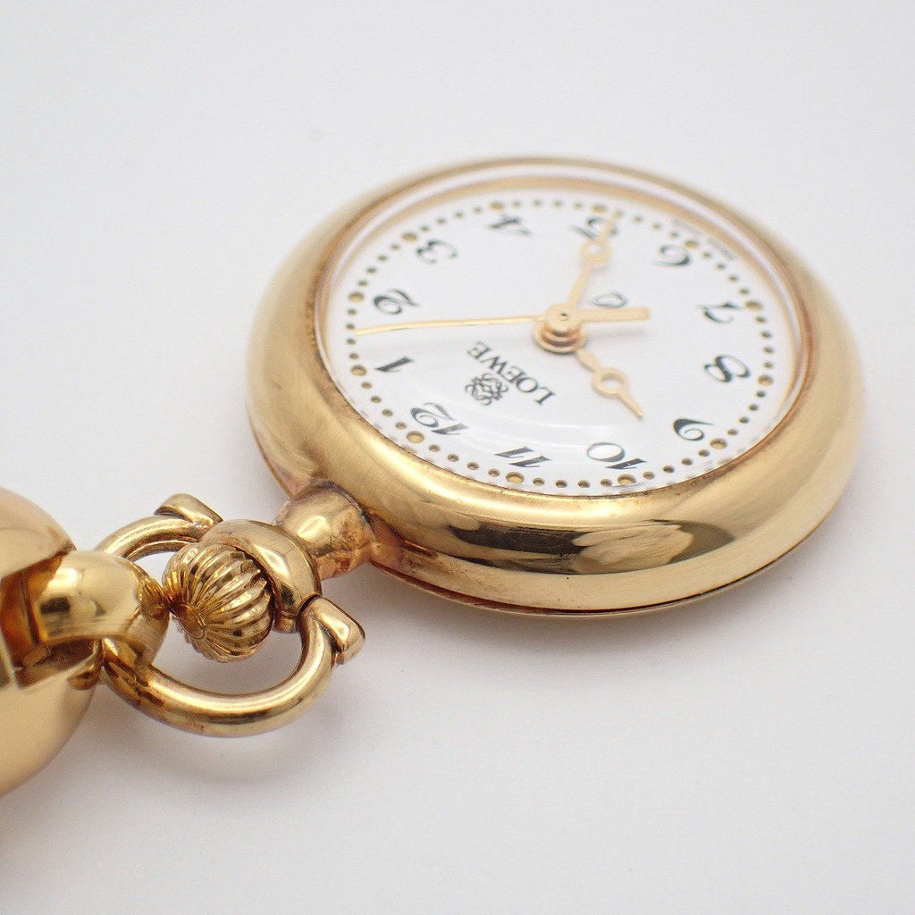 Loewe Pin Broch Watch Pocket Quartz Gold White Dial Pawn — view 4
