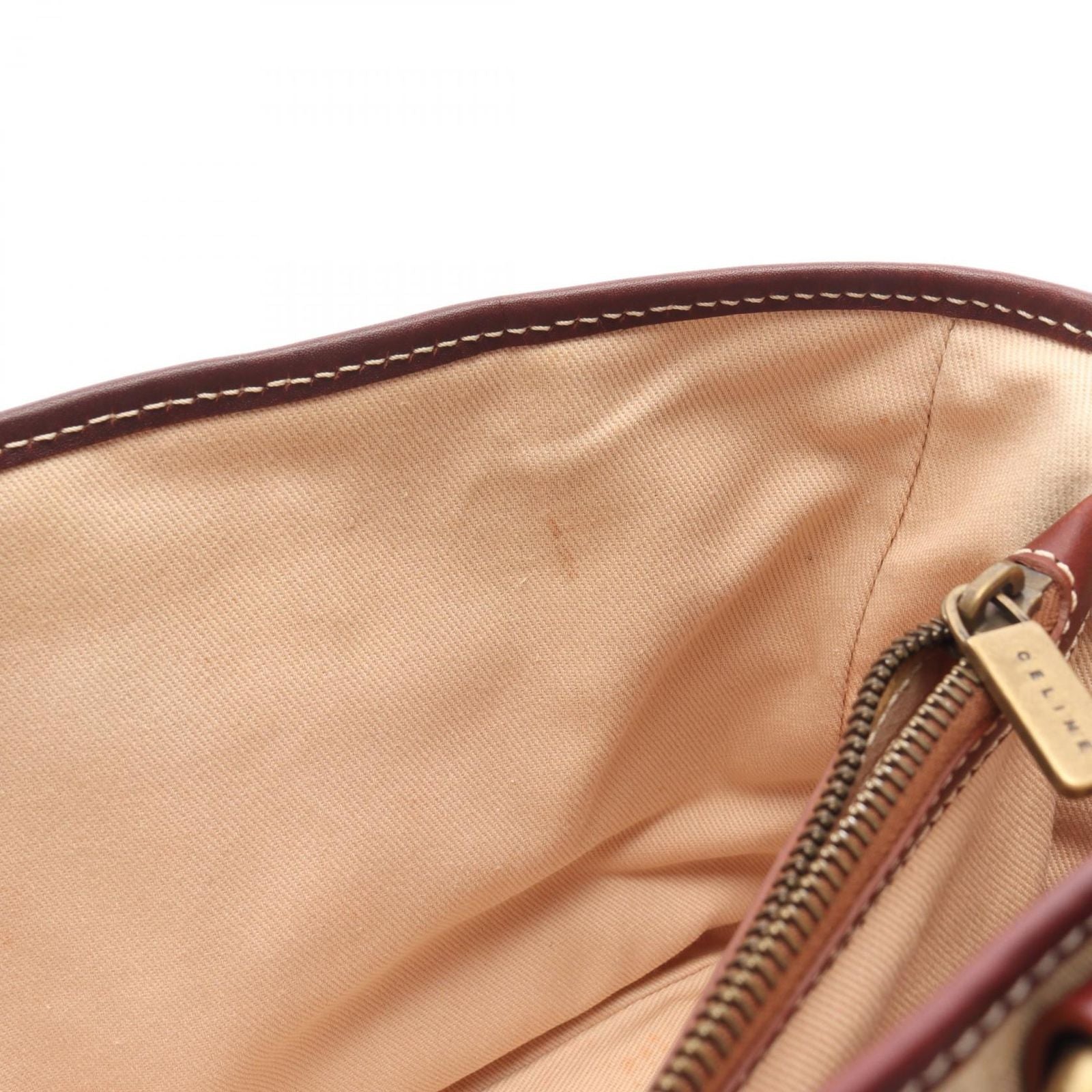 Celine Handbag Boogie Bag Beige Bordeaux Canvas Leather — view 7