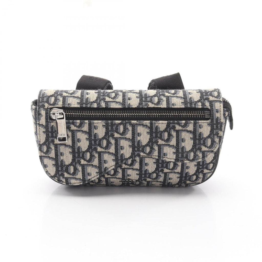 Dior Clutch Saddle Pouch White Beige Navy Canvas Oblique