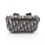 Dior Clutch Saddle Pouch White Beige Navy Canvas Oblique
