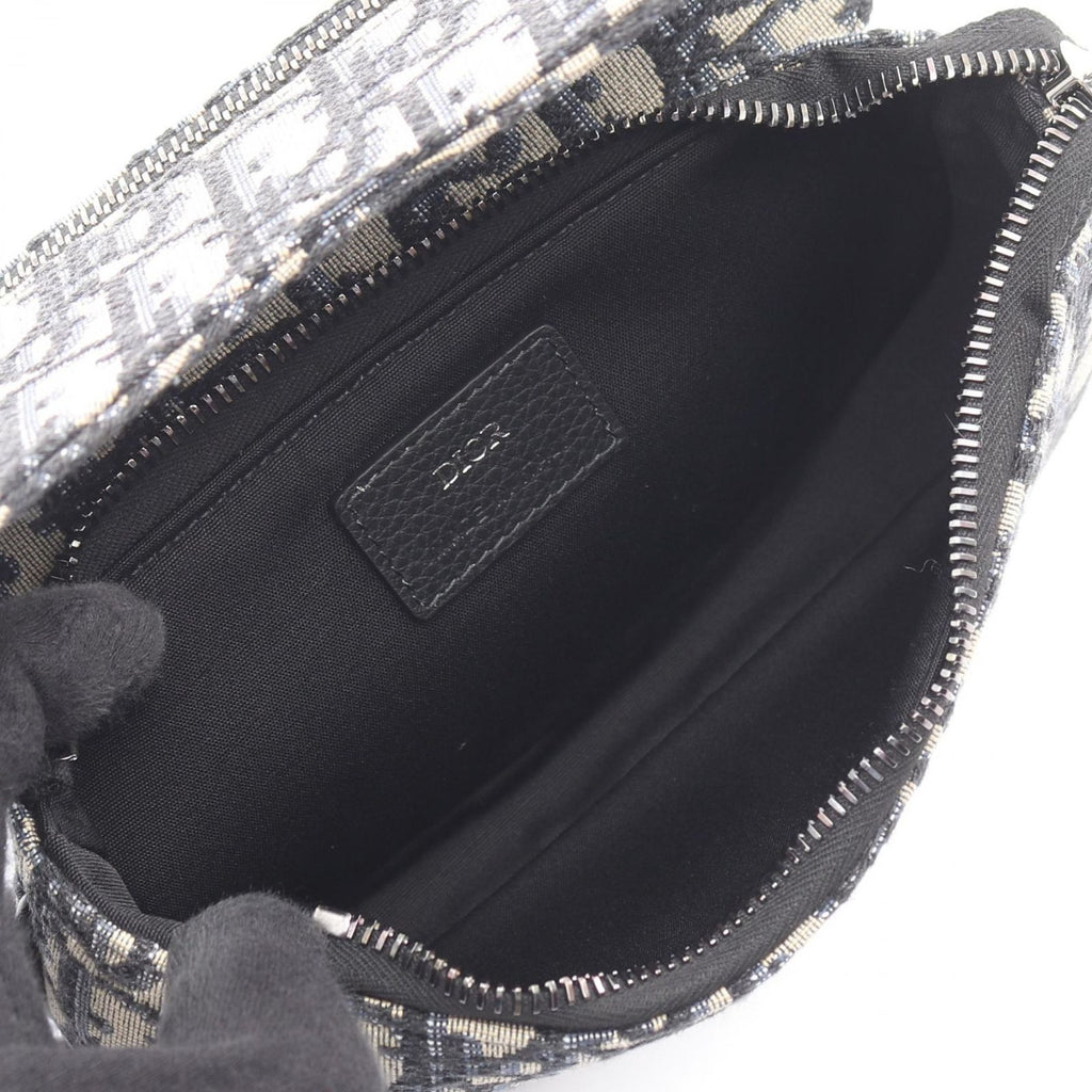 Dior Clutch Saddle Pouch White Beige Navy Canvas Oblique — view 3
