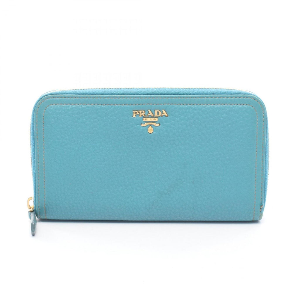 Prada Round Wallet Vitello Daino Blue Leather