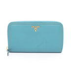 Prada Round Wallet Vitello Daino Blue Leather