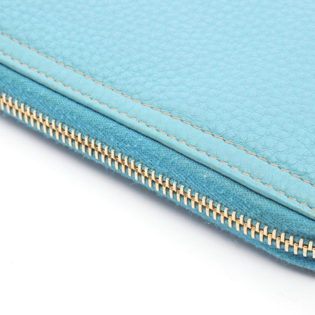Prada Round Wallet Vitello Daino Blue Leather — view 9