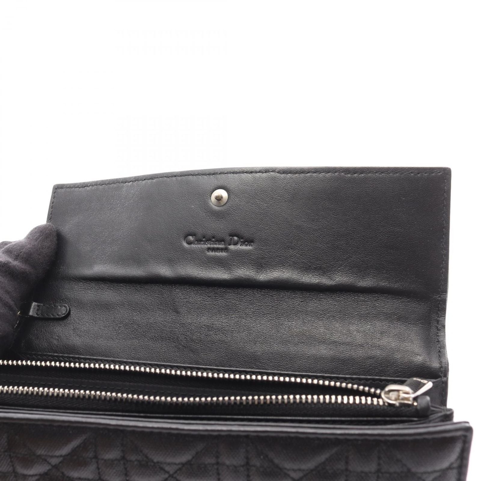 Dior Bifold Wallet Cannage Black Leather Zip — view 5
