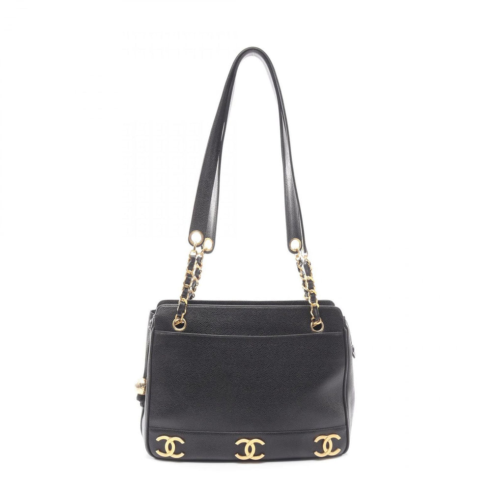 Chanel Tote Triple CC Logo Black Calf Coco Shoulder