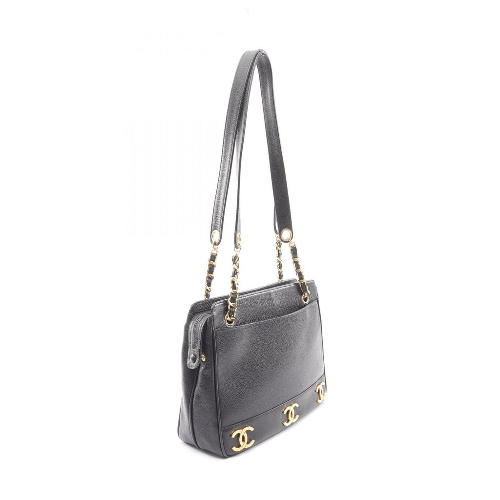 Chanel Tote Triple CC Logo Black Calf Coco Shoulder — view 2