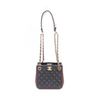 Chanel Shoulder Bag Quilted Small Bucket Black Lambskin Chain