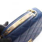 Chanel Shoulder Bag Quilted 2-Way Blue Calf Top Handle Chain — view 8