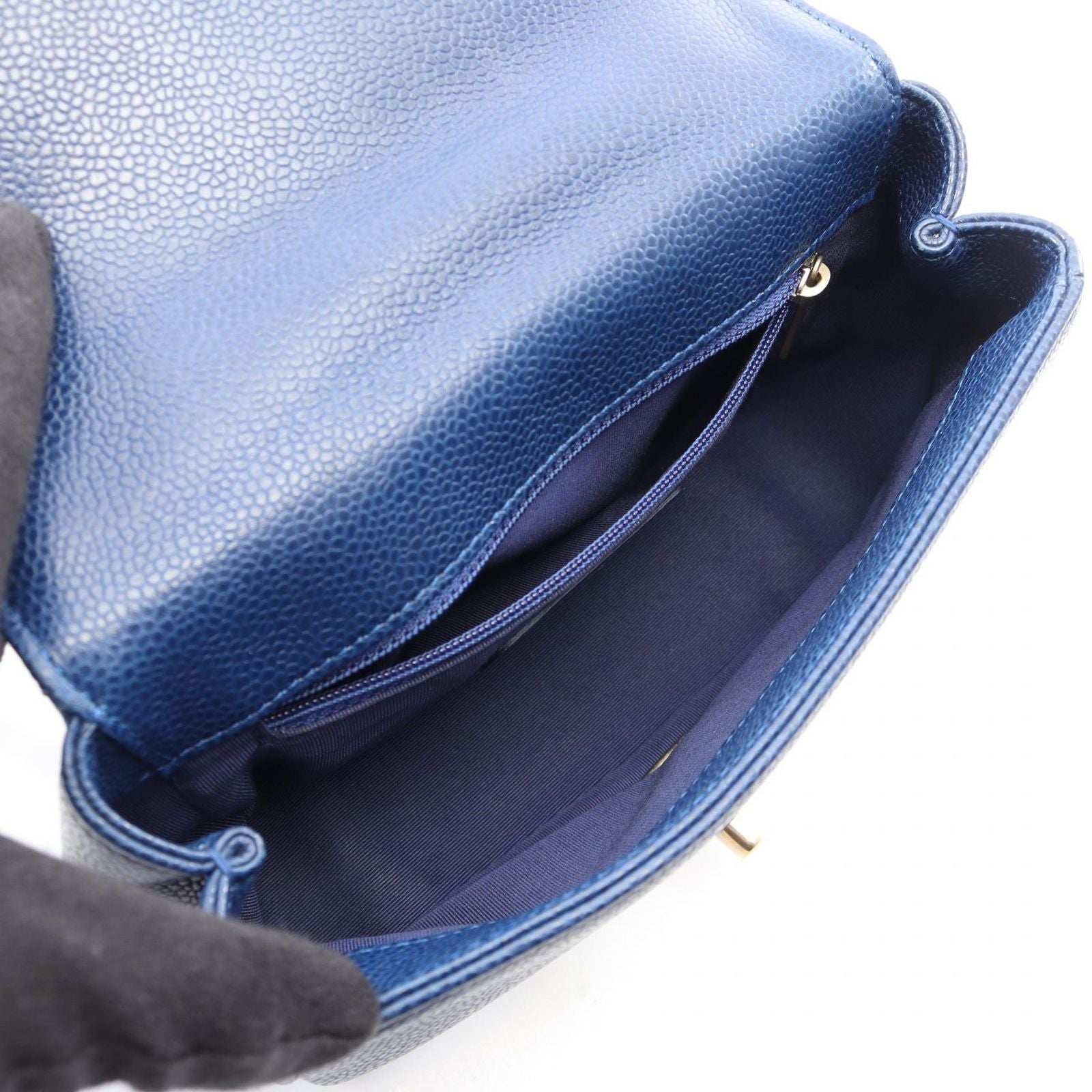 Chanel Shoulder Bag Quilted 2-Way Blue Calf Top Handle Chain — view 3