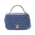 Chanel Shoulder Bag Quilted 2-Way Blue Calf Top Handle Chain