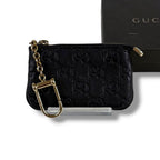 Gucci Micro Guccissima Key Ring Coin Purse Mini Wallet Black