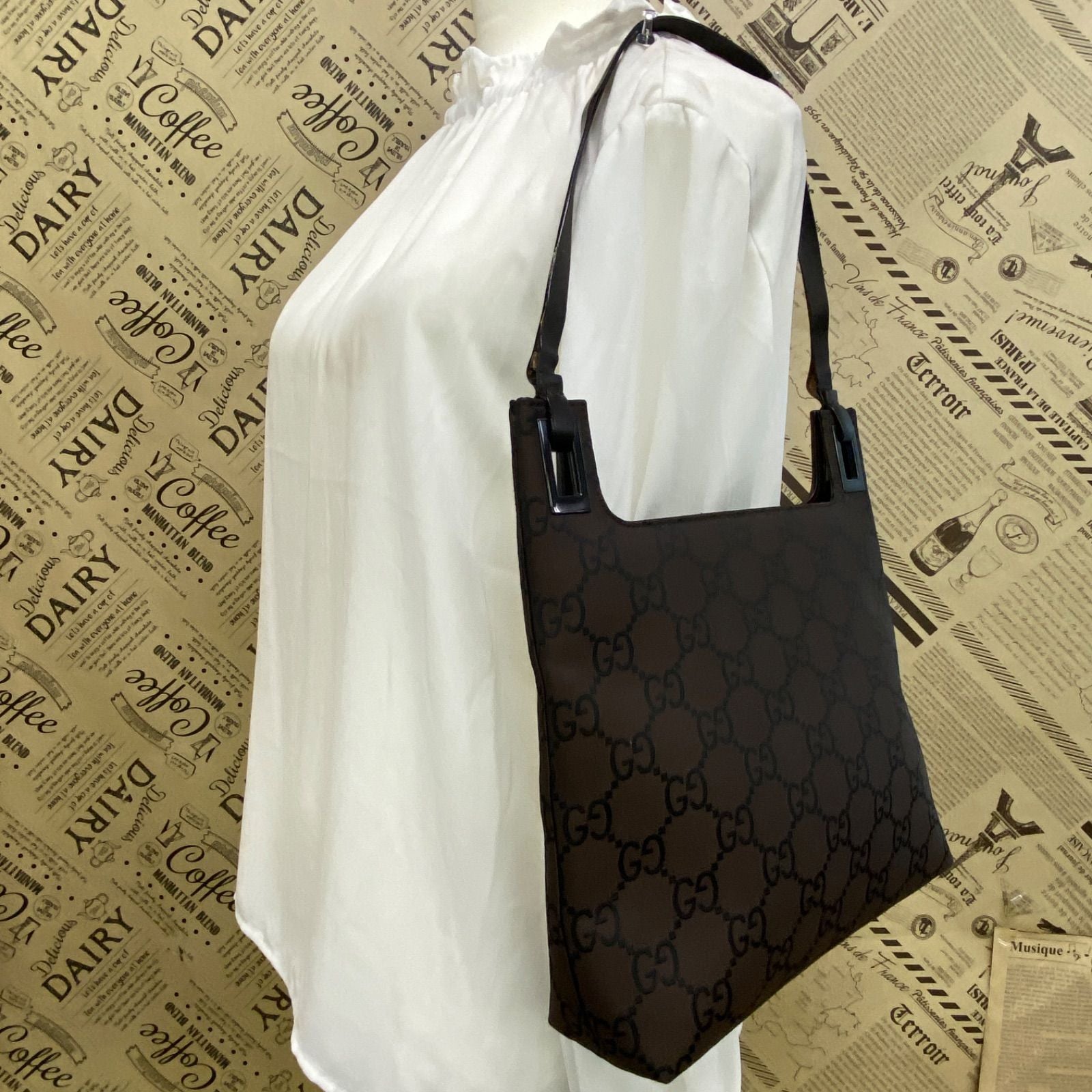 Gucci Handbag Shoulder GG Nylon Brown Business — view 3