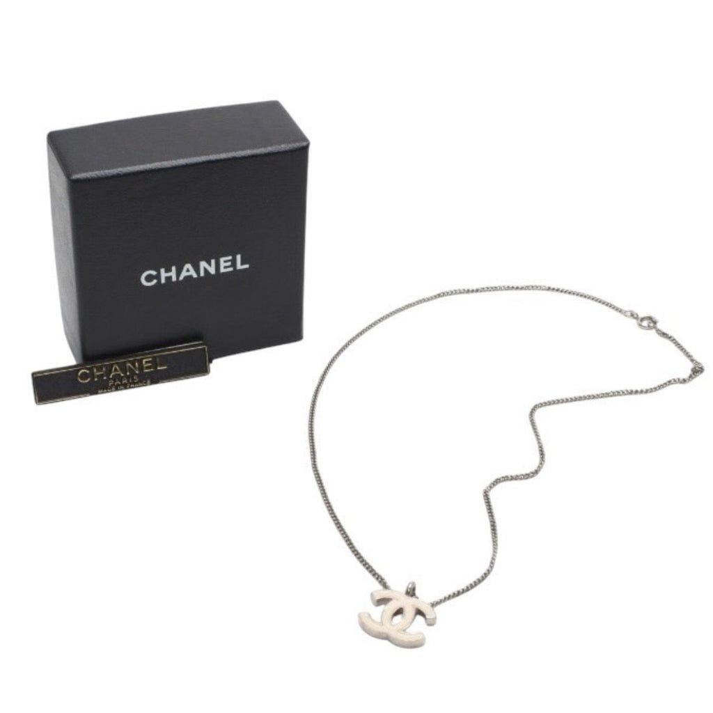 Chanel Necklace CC Logo Ivory 02c Silver
