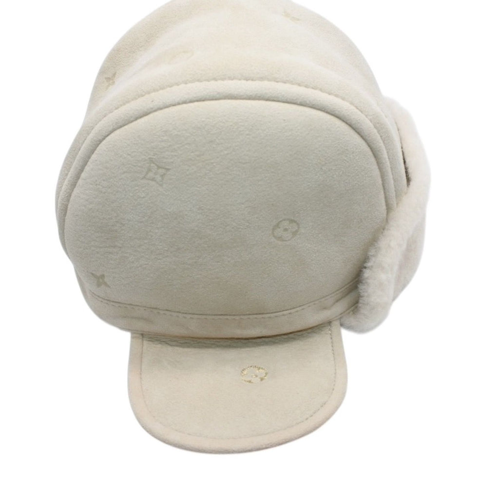 Louis Vuitton Kids Line Monogram Embossed Shearling Flight Cap Beige Hat — view 8