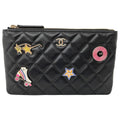 Chanel Quilted CC Logo Flat Pouch Lambskin Black
