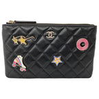 Chanel Quilted CC Logo Flat Pouch Lambskin Black