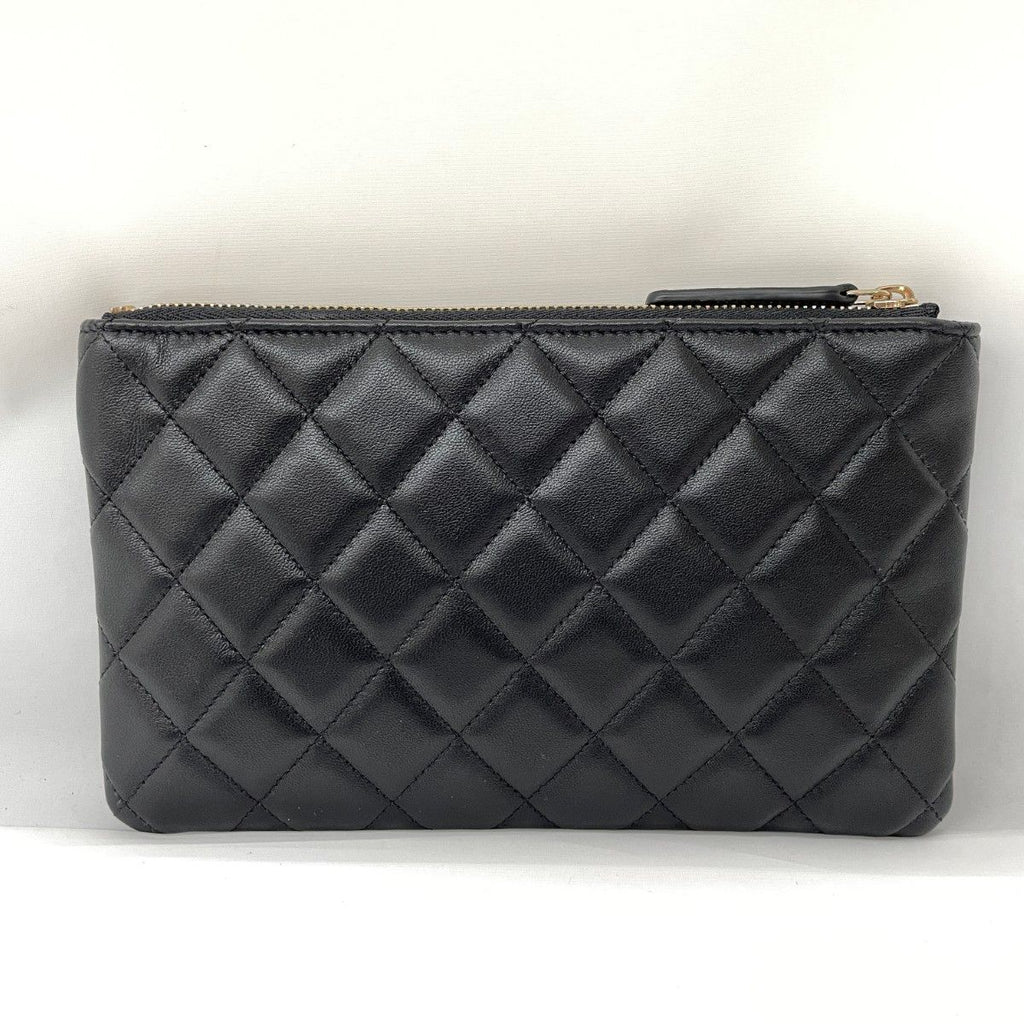 Chanel Quilted CC Logo Flat Pouch Lambskin Black — view 2